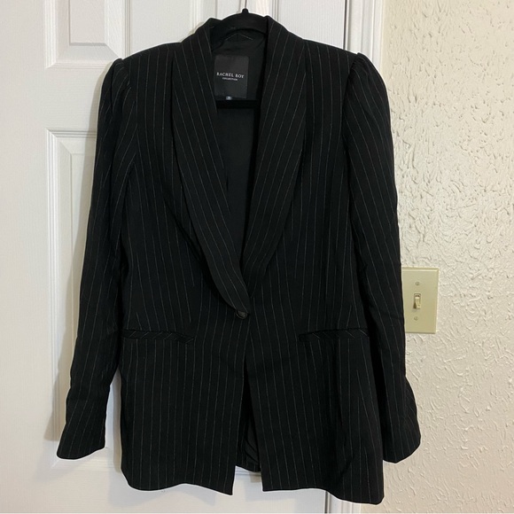Rachel Roy Collection Pinstripe Puff Sleeve Belted Blazer size 10 - Picture 9 of 9
